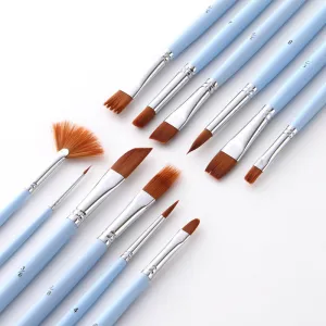 12 Multi-Shape  Nylon Wool Copper Tube P Set Gouache Brush Pen Light Blue Rod Brush