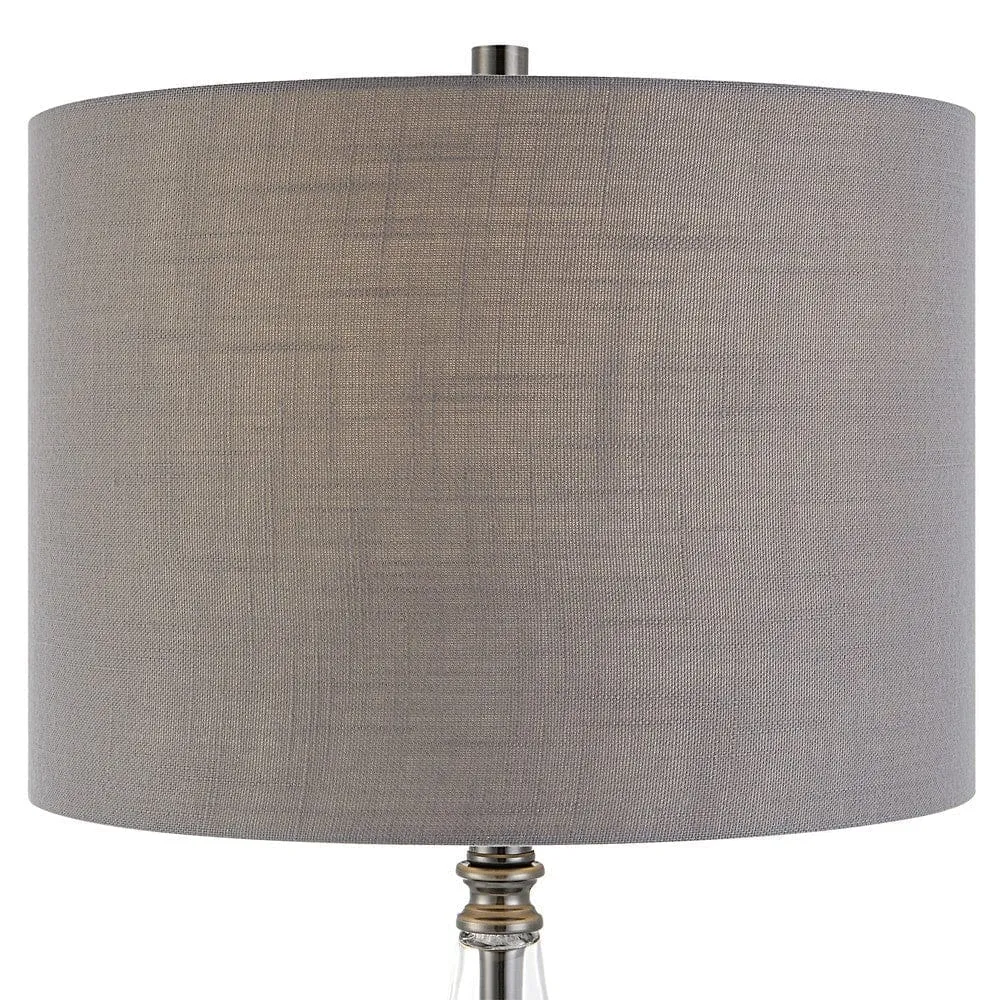 29 Inch Metal Table Lamp, Cone Shaped Glass Base, Silver, Gray By Casagear Home
