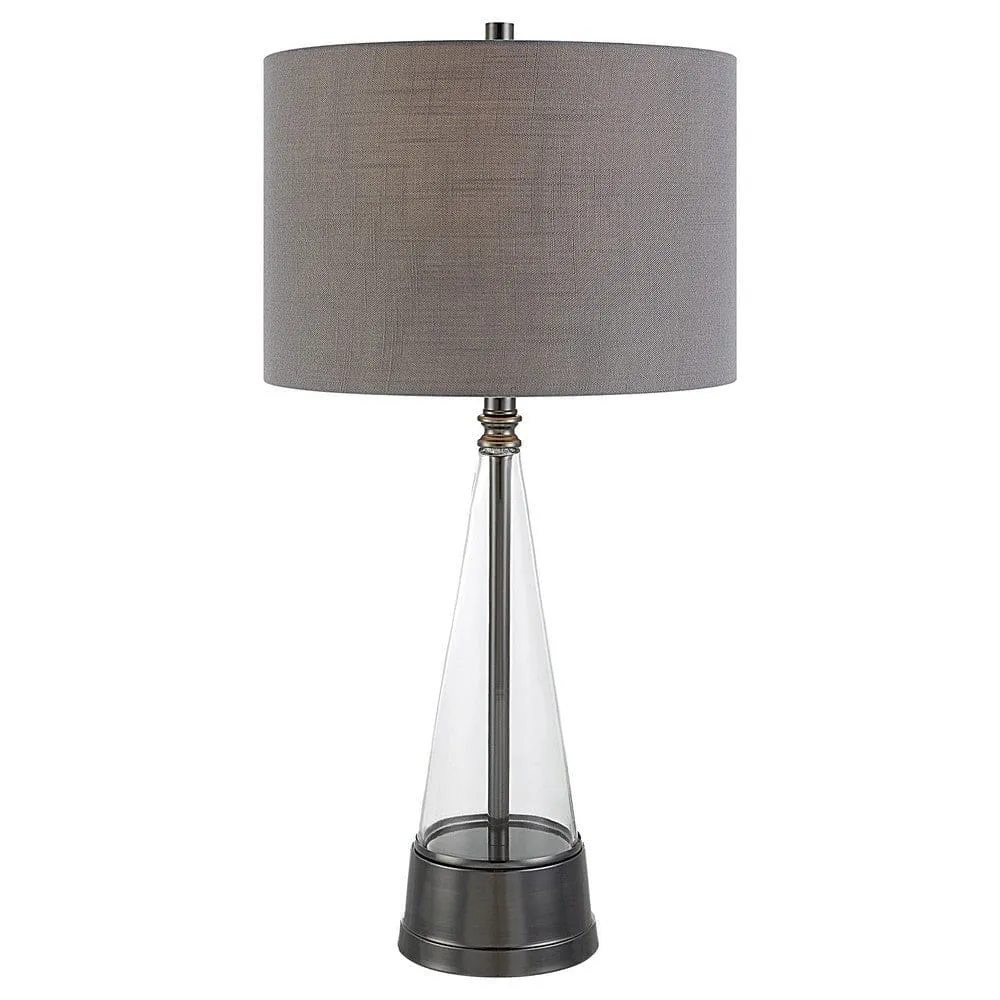 29 Inch Metal Table Lamp, Cone Shaped Glass Base, Silver, Gray By Casagear Home
