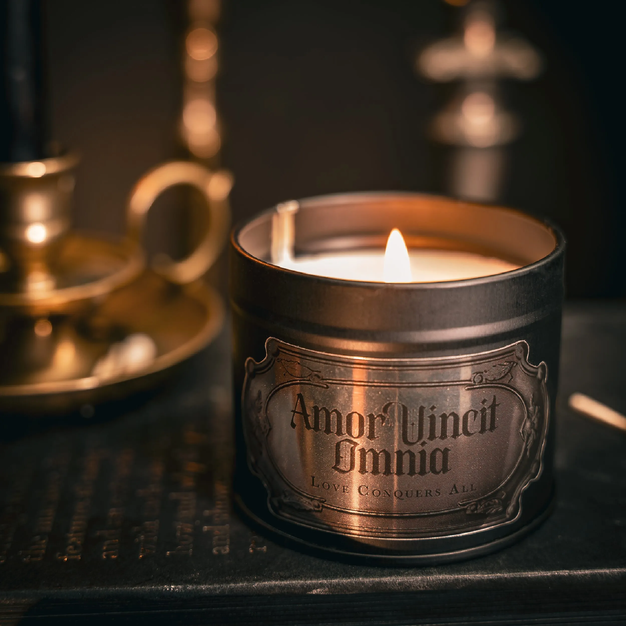 Amor Vincit Omnia Tin Candle