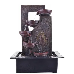 ANAVADYA Brown Polyresin Designer Table Top 4 Tier Waterfall Fountain | Table Top Indoor Outdoor Water Fountain with Multicolour Lights for Home Decor Decoration Showpiece (Size: 40 x 29.5 x 22 CM)