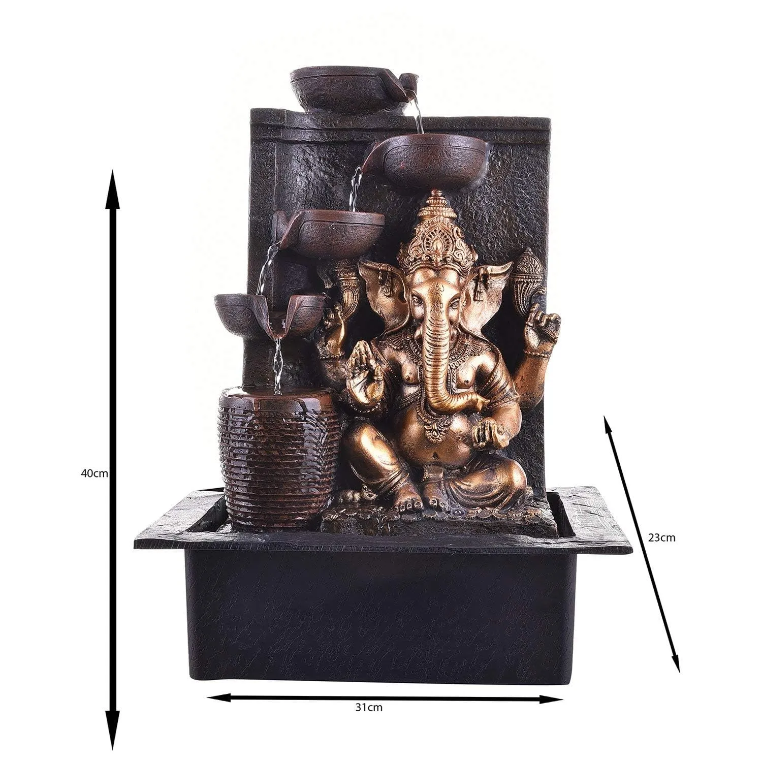 ANAVADYA Polyresin Table Top Indoor Outdoor Water Fountain with Multicolour Lights for Home Decor Showpiece Gift | Ganesha 5-Steps Indoor Table Top Fountain with LED Lights (31 X 23 X 40 Cm)