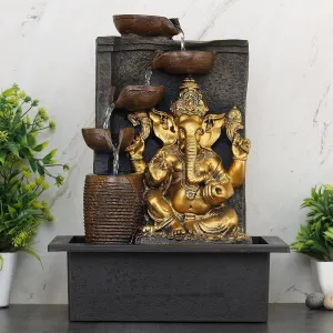ANAVADYA Polyresin Table Top Indoor Outdoor Water Fountain with Multicolour Lights for Home Decor Showpiece Gift | Ganesha 5-Steps Indoor Table Top Fountain with LED Lights (31 X 23 X 40 Cm)