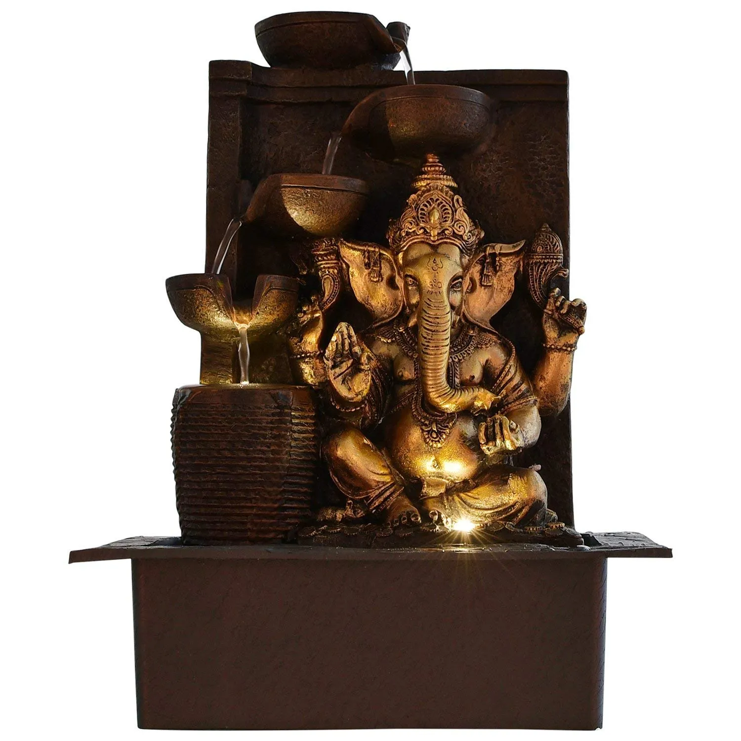 ANAVADYA Polyresin Table Top Indoor Outdoor Water Fountain with Multicolour Lights for Home Decor Showpiece Gift | Ganesha 5-Steps Indoor Table Top Fountain with LED Lights (31 X 23 X 40 Cm)