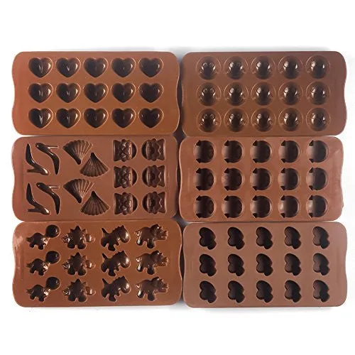 Bekith Silicone Gel Non-stick Chocolate, Jelly and Candy Mold, Cake Baking Mold (Set of 6)