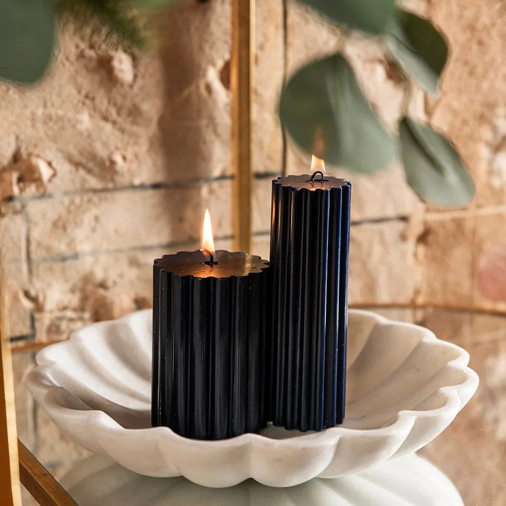 CANDLE Pillar Ribbed Navy Blue 5x10cm