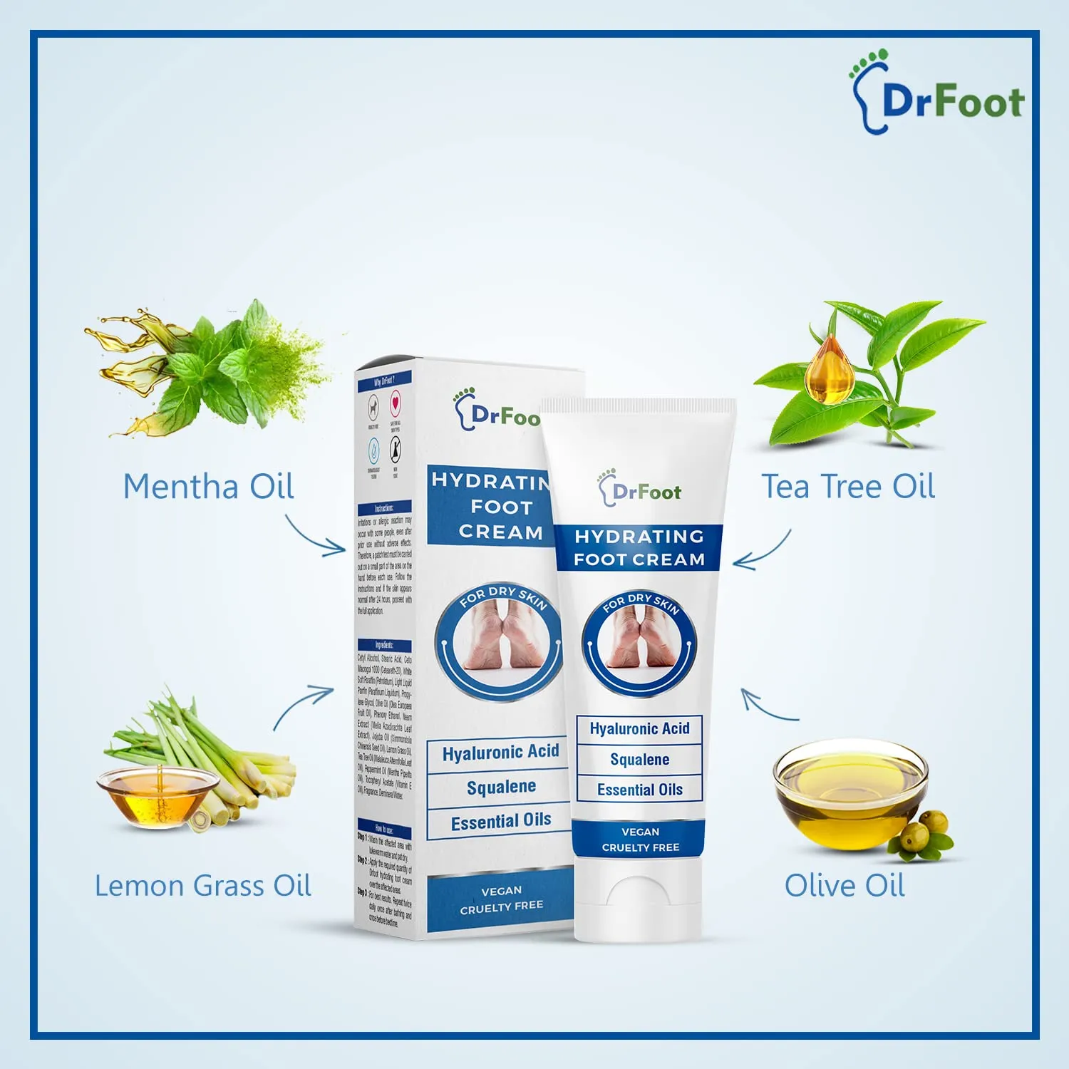 Dr Foot Hydrating Foot Cream Repair Cracked, Rough Heel, Softens Hydrates Dry Feet, Moisturizes, Battles infections & Odor on feet with Tea Tree Oil, Peppermint Oil, Lemon Grass Oil– 50gm (Pack of 10)