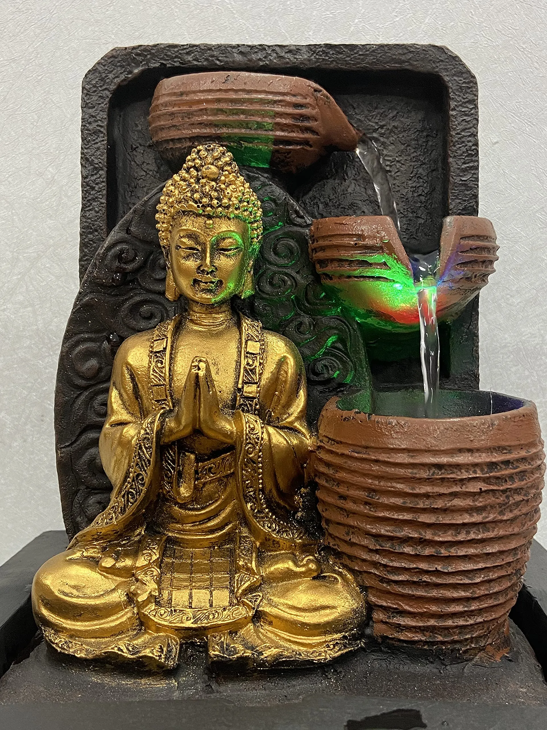 Global Grabbers Polyresin Table Top Indoor Outdoor Water Fall Fountain with LED Lights Home Decor Decoration Gift Gifting Items-GOL_BRO-SF26-(000)