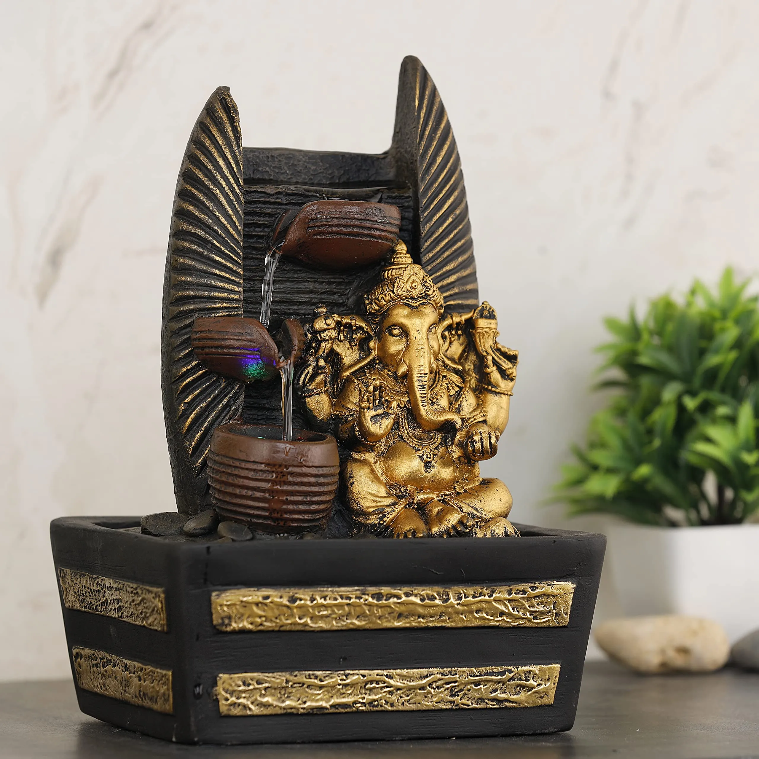 Global Grabbers Polyresin Table Top Indoor Outdoor Water Fall Fountain with LED Lights Home Decor Decoration Gift Gifting Items-GOL_BRO-SF83-(000)