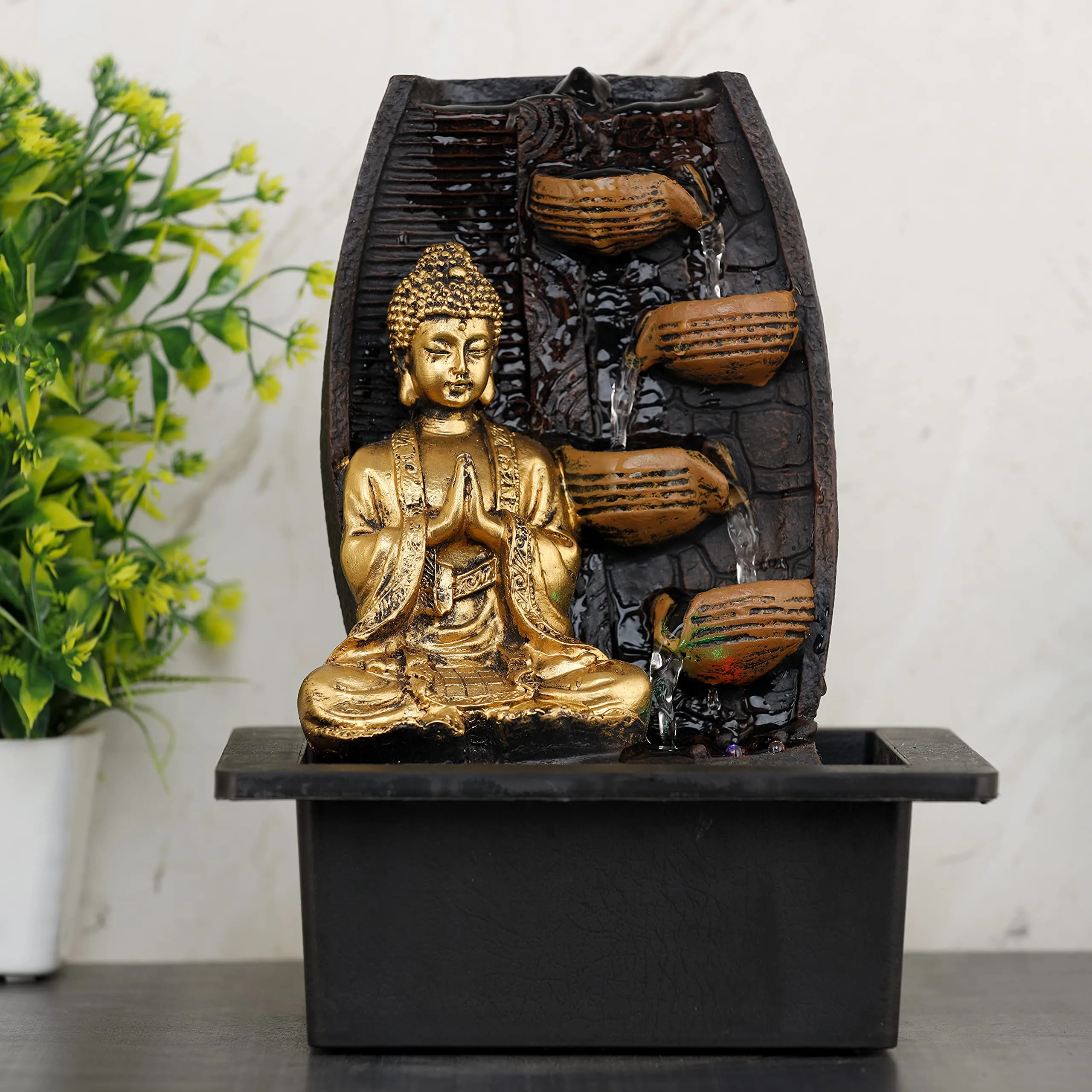 Global Grabbers Polyresin Table Top Indoor Outdoor Water Fall Fountain with LED Lights Home Decor Decoration Gift Gifting Items-GOL_BRO-SF89-(000)