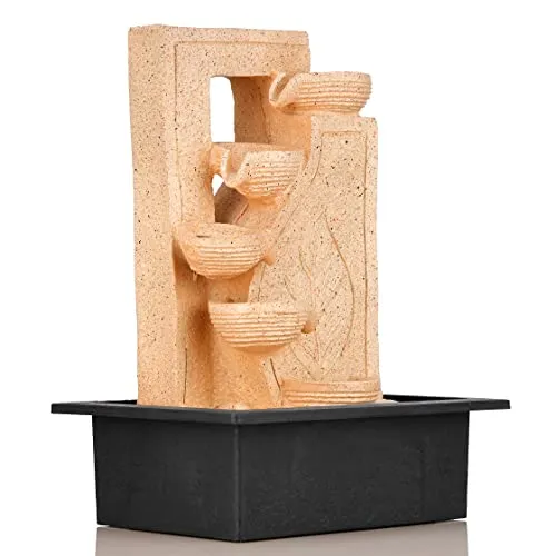 Global Grabbers Polyresin Table Top Indoor Outdoor Water Fall Fountain with LED Lights Home Decor Decoration Gift Gifting Items-STN-SF31-(000)