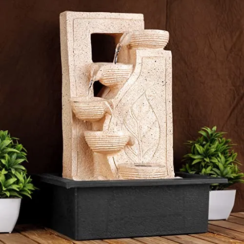 Global Grabbers Polyresin Table Top Indoor Outdoor Water Fall Fountain with LED Lights Home Decor Decoration Gift Gifting Items-STN-SF31-(000)