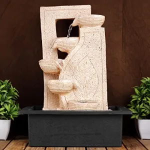 Global Grabbers Polyresin Table Top Indoor Outdoor Water Fall Fountain with LED Lights Home Decor Decoration Gift Gifting Items-STN-SF31-(000)