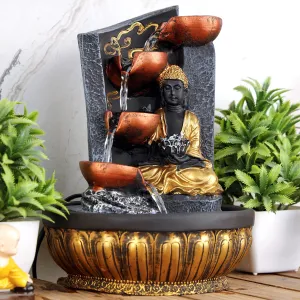 Global Grabbers Polyresin Table Top Indoor Outdoor Water Fountain with LED Lights for Home Decor Decoration Showpiece Gift Gifting Items-GOL_GRY-SG15-(0)