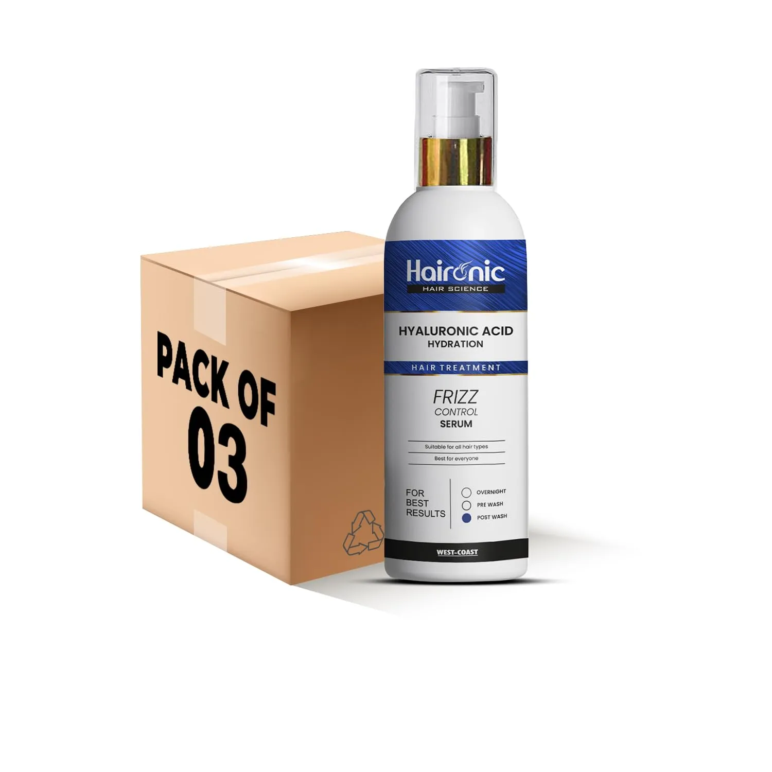 Haironic Hyaluronic Acid Hydrating, Hair Thinning Post Wash Treatment Hair Serum | All Hair Types, Controls Frizz, Brittleness, Hair Loss - 100ml (Pack of 3)