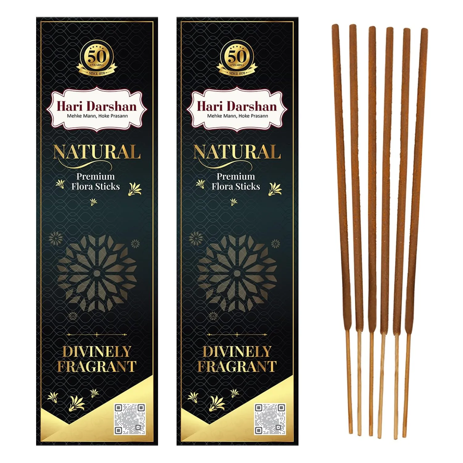 Hari Darshan Black Natural Premium Flora Agarbatti - 90 Sticks | Masala Incense Sticks, Long Lasting Fragrance for Daily Pooja, Havan, Meditation and Yoga | Pack of 2-150gm Each,45 Sticks Each Pack