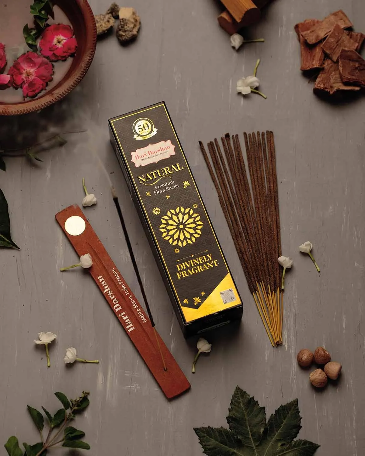 Hari Darshan Black Natural Premium Flora Agarbatti - 90 Sticks | Masala Incense Sticks, Long Lasting Fragrance for Daily Pooja, Havan, Meditation and Yoga | Pack of 2-150gm Each,45 Sticks Each Pack