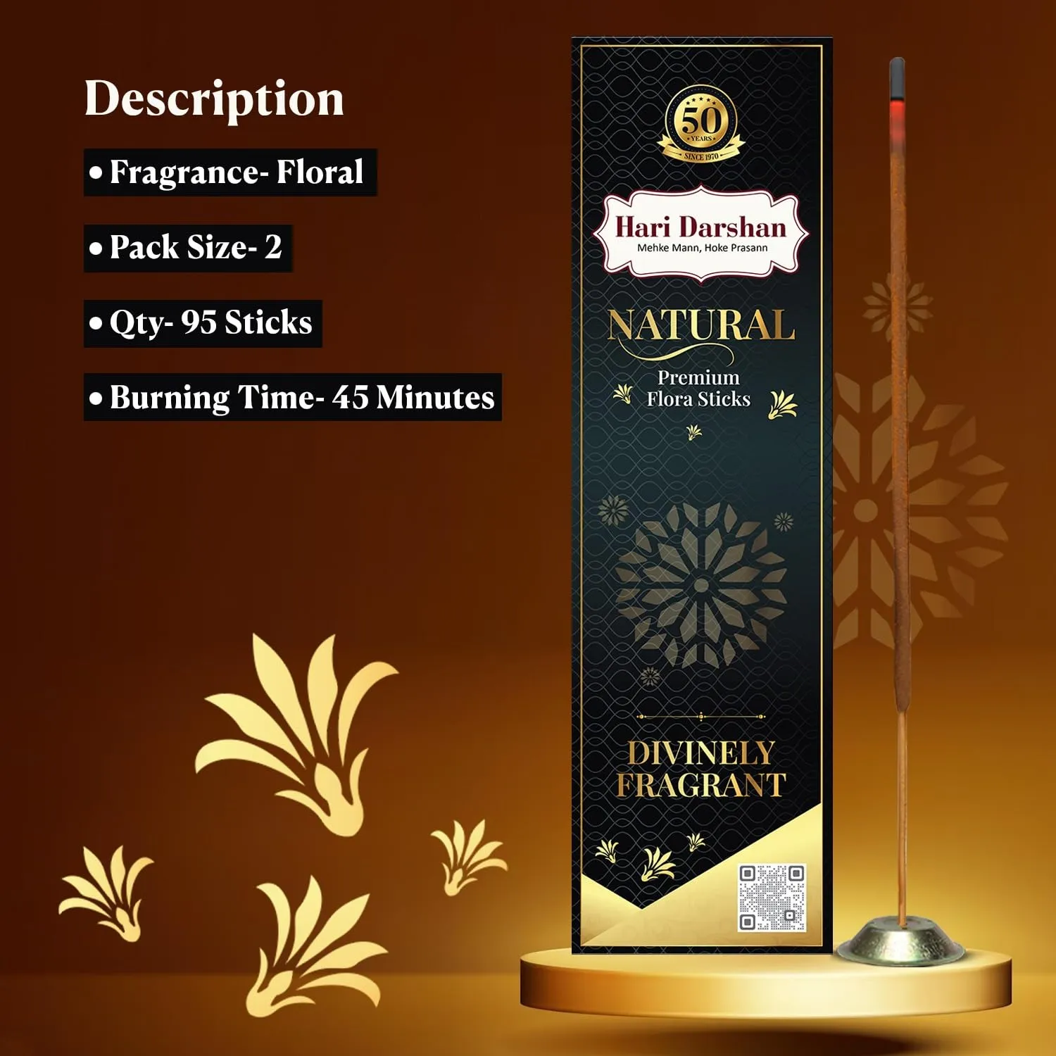 Hari Darshan Black Natural Premium Flora Agarbatti - 90 Sticks | Masala Incense Sticks, Long Lasting Fragrance for Daily Pooja, Havan, Meditation and Yoga | Pack of 2-150gm Each,45 Sticks Each Pack