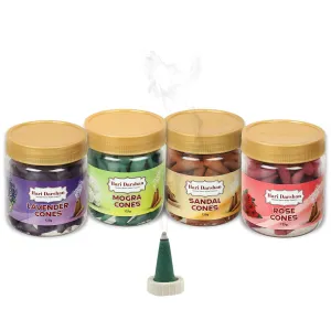 Hari Darshan Dhoop Cones Combo Pack of 4 Fragrance -125gm Each | Rose | Sandal | Lavender | Mogra | Organic Dry Dhoop | Long Lasting Fragrance for Daily Pooja, Meditation