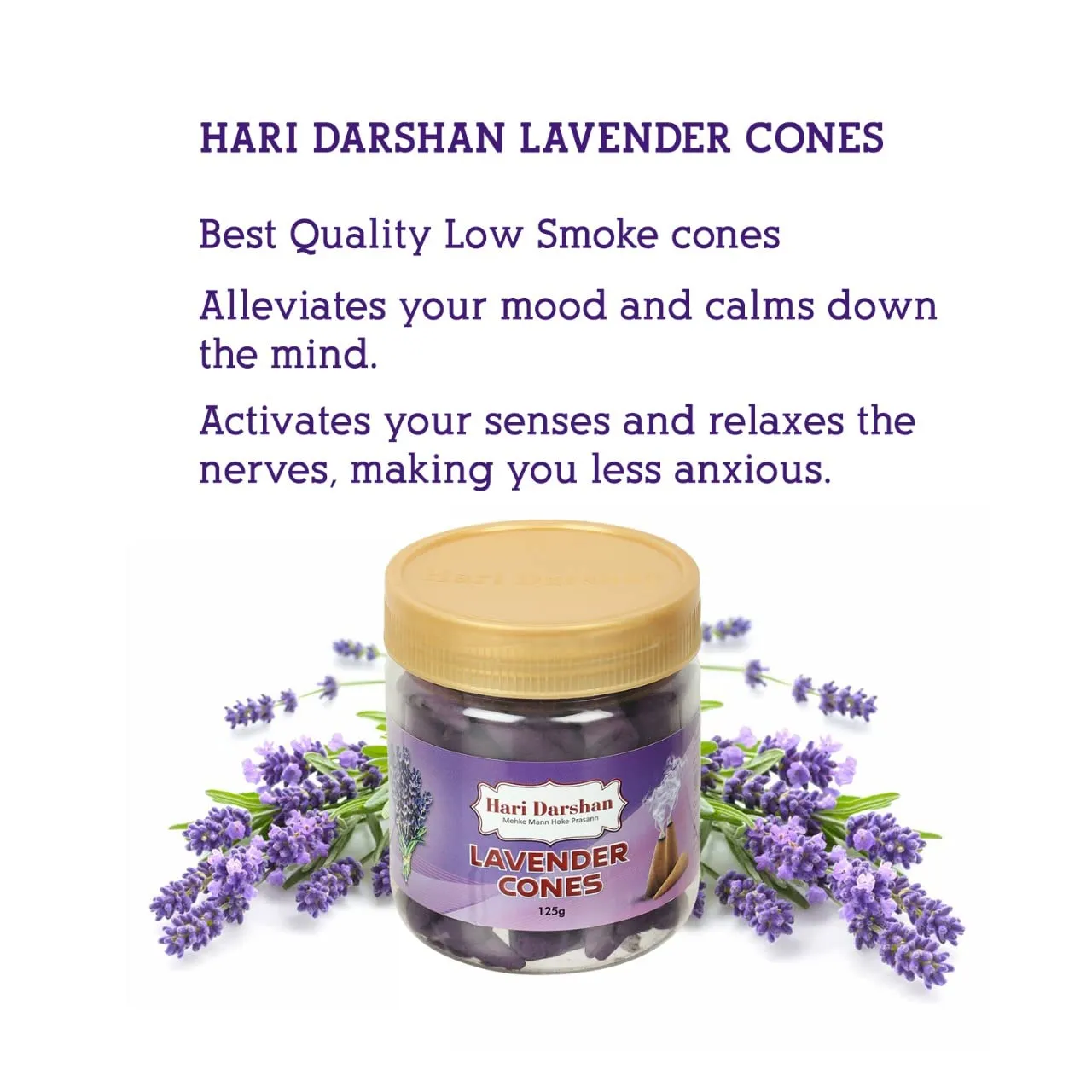 Hari Darshan Dhoop Cones Combo Pack of 4 Fragrance -125gm Each | Rose | Sandal | Lavender | Mogra | Organic Dry Dhoop | Long Lasting Fragrance for Daily Pooja, Meditation