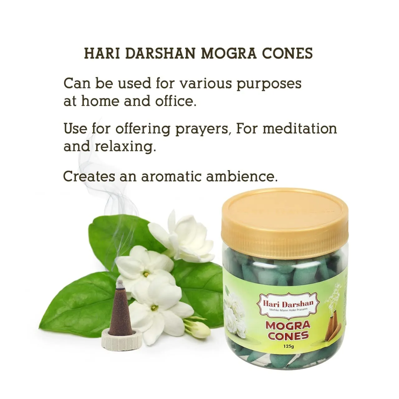 Hari Darshan Dhoop Cones Combo Pack of 4 Fragrance -125gm Each | Rose | Sandal | Lavender | Mogra | Organic Dry Dhoop | Long Lasting Fragrance for Daily Pooja, Meditation