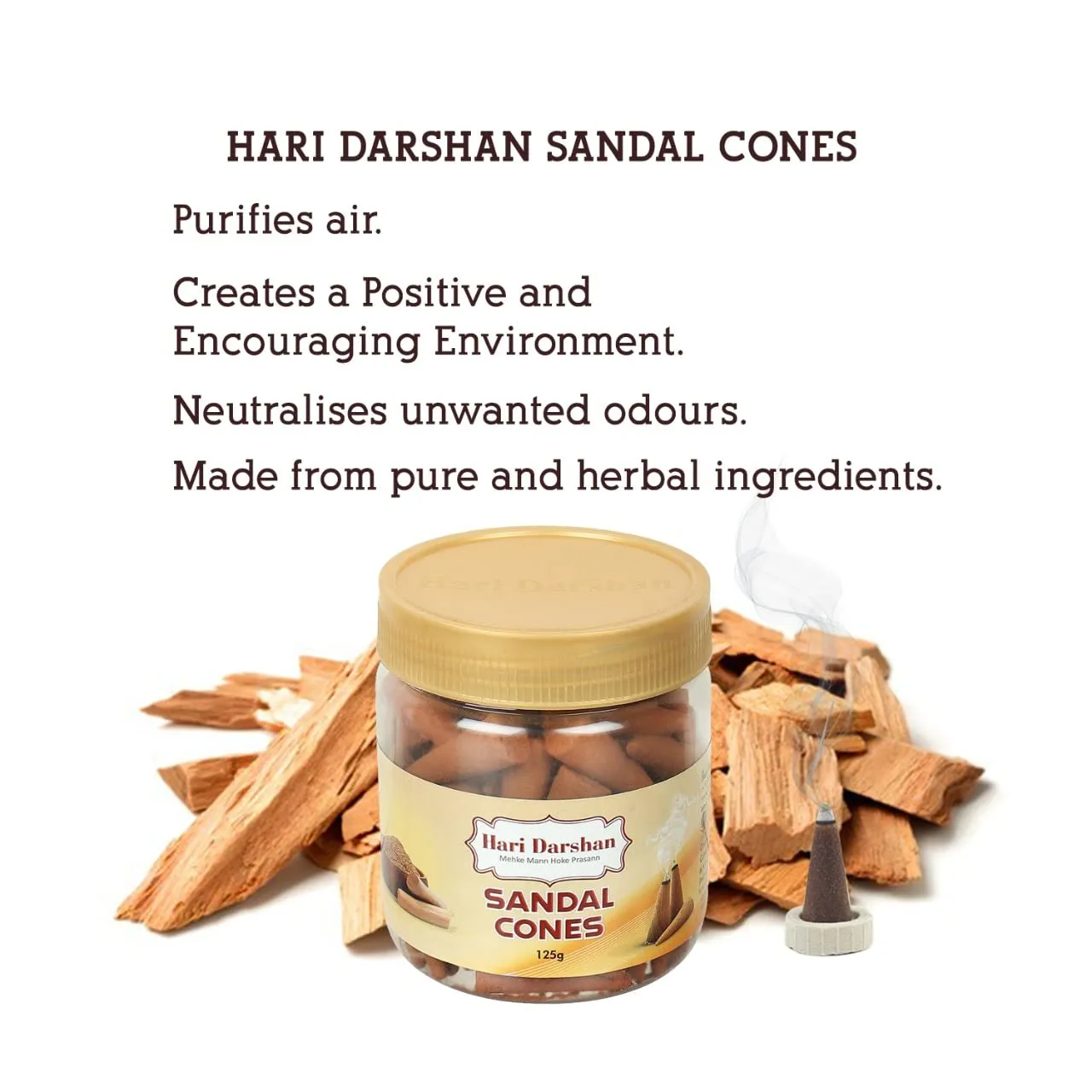Hari Darshan Dhoop Cones Combo Pack of 4 Fragrance -125gm Each | Rose | Sandal | Lavender | Mogra | Organic Dry Dhoop | Long Lasting Fragrance for Daily Pooja, Meditation