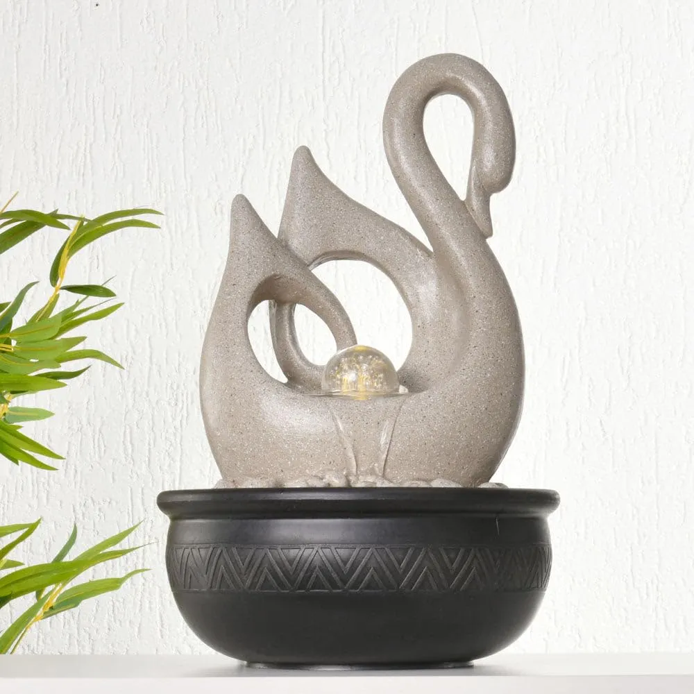 @home by Nilkamal Swan Shaped Decorative Water Fountain with LED Light | for Home Decoration, Office, Table Decor and Gifting |26.5 x 26.5 x 40.5 cm |Sand