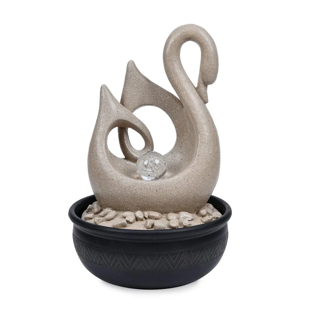 @home by Nilkamal Swan Shaped Decorative Water Fountain with LED Light | for Home Decoration, Office, Table Decor and Gifting |26.5 x 26.5 x 40.5 cm |Sand