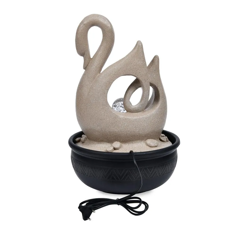 @home by Nilkamal Swan Shaped Decorative Water Fountain with LED Light | for Home Decoration, Office, Table Decor and Gifting |26.5 x 26.5 x 40.5 cm |Sand