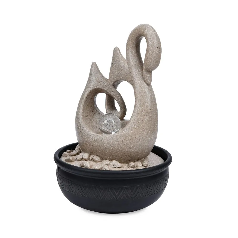 @home by Nilkamal Swan Shaped Decorative Water Fountain with LED Light | for Home Decoration, Office, Table Decor and Gifting |26.5 x 26.5 x 40.5 cm |Sand