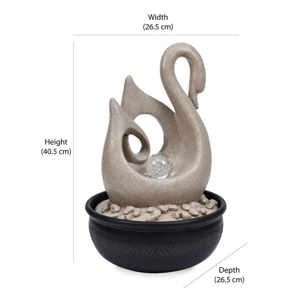 @home by Nilkamal Swan Shaped Decorative Water Fountain with LED Light | for Home Decoration, Office, Table Decor and Gifting |26.5 x 26.5 x 40.5 cm |Sand
