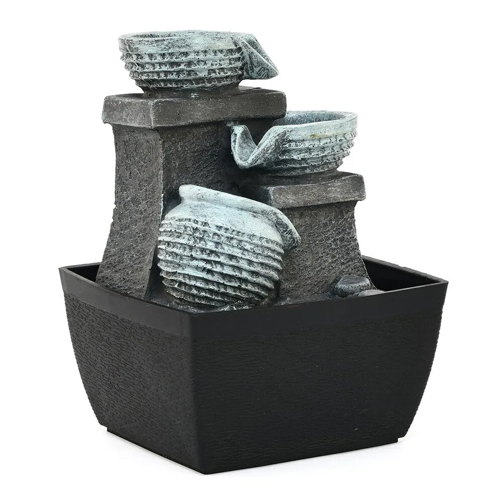 @home Decorative 3 Pots Polyresin Water Fountain for Home Decoration, Office, Table Decor and Gifting in Grey and Black by Nilkamal