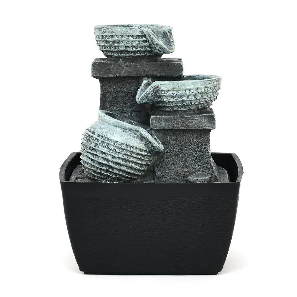 @home Decorative 3 Pots Polyresin Water Fountain for Home Decoration, Office, Table Decor and Gifting in Grey and Black by Nilkamal