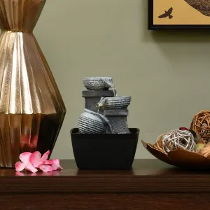 @home Decorative 3 Pots Polyresin Water Fountain for Home Decoration, Office, Table Decor and Gifting in Grey and Black by Nilkamal