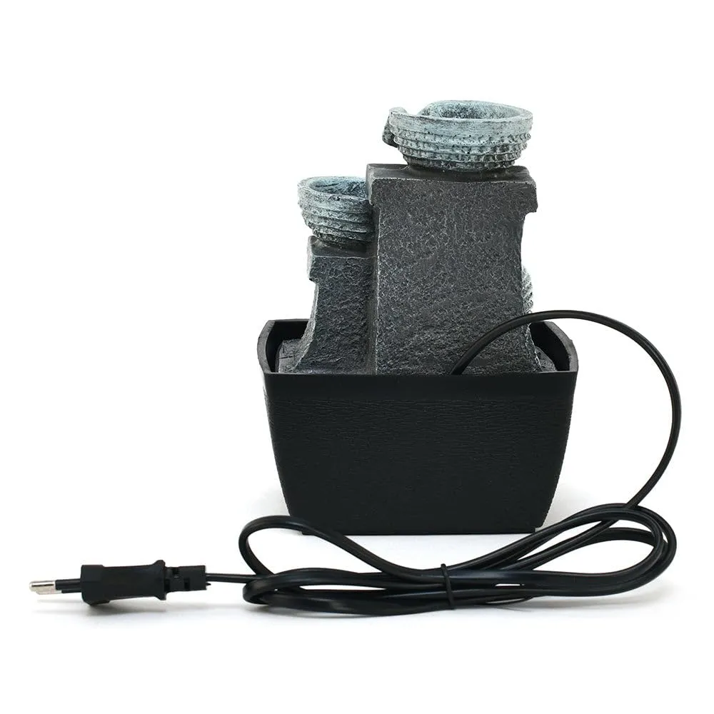 @home Decorative 3 Pots Polyresin Water Fountain for Home Decoration, Office, Table Decor and Gifting in Grey and Black by Nilkamal