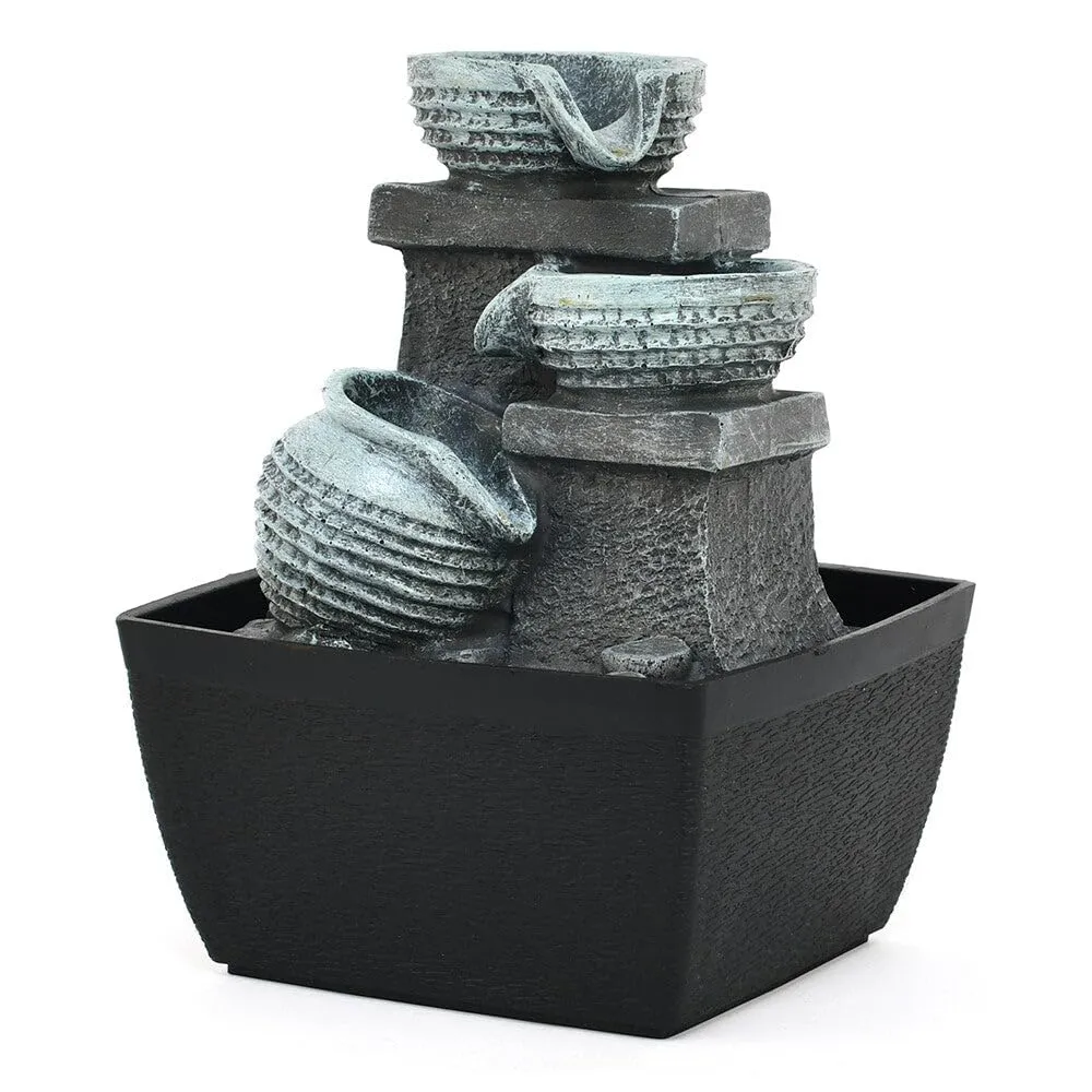 @home Decorative 3 Pots Polyresin Water Fountain for Home Decoration, Office, Table Decor and Gifting in Grey and Black by Nilkamal