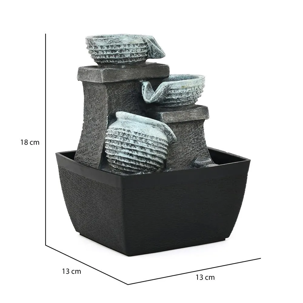 @home Decorative 3 Pots Polyresin Water Fountain for Home Decoration, Office, Table Decor and Gifting in Grey and Black by Nilkamal