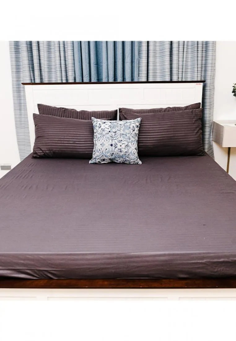 Jacquard Stripes Bedsheet Fitted Sheet - Queen with 1pc Flat Sheet and 2pc Pillow Case