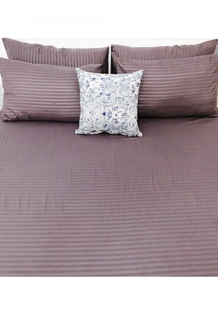 Jacquard Stripes Bedsheet Fitted Sheet - Queen with 1pc Flat Sheet and 2pc Pillow Case