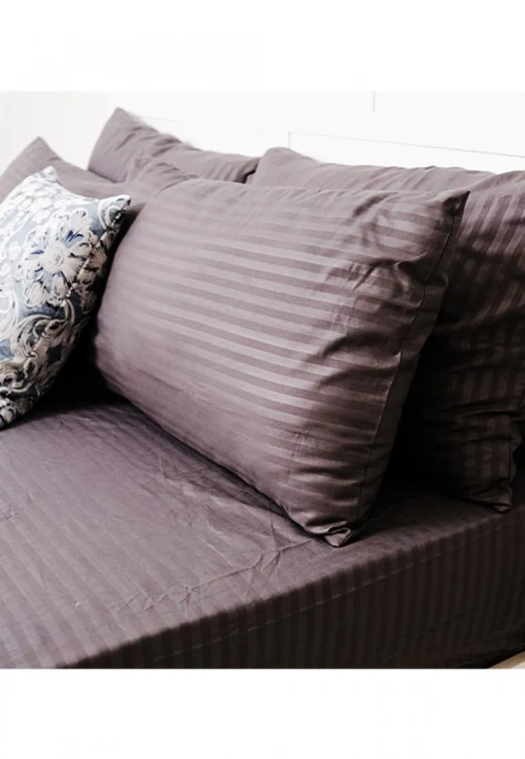 Jacquard Stripes Bedsheet Fitted Sheet - Queen with 1pc Flat Sheet and 2pc Pillow Case