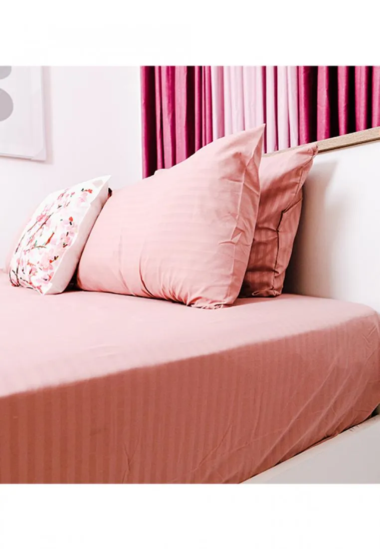 Jacquard Stripes Bedsheet Fitted Sheet - Queen with 1pc Flat Sheet and 2pc Pillow Case