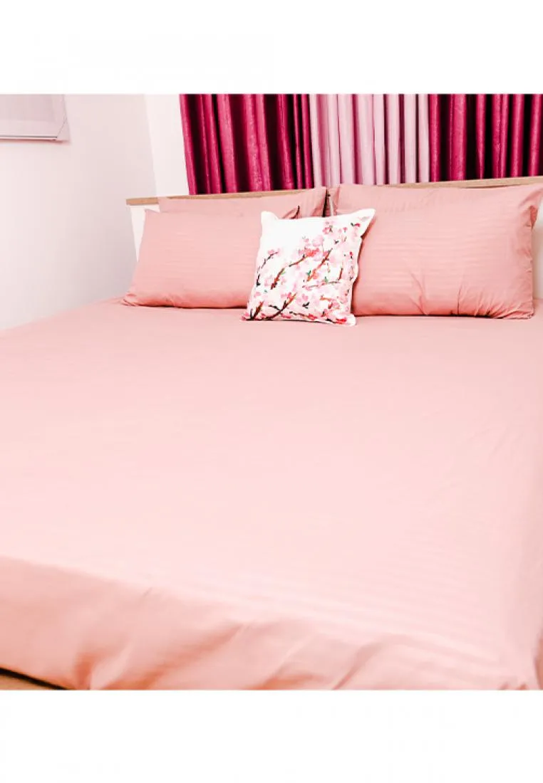 Jacquard Stripes Bedsheet Fitted Sheet - Queen with 1pc Flat Sheet and 2pc Pillow Case