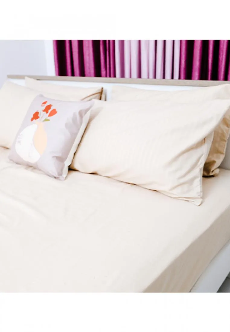 Jacquard Stripes Bedsheet Fitted Sheet - Queen with 1pc Flat Sheet and 2pc Pillow Case
