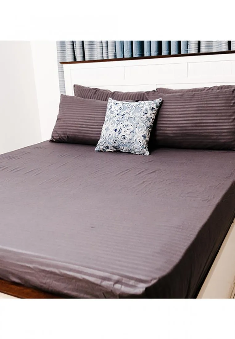 Jacquard Stripes Bedsheet Fitted Sheet - Queen with 2pc Pillow Case
