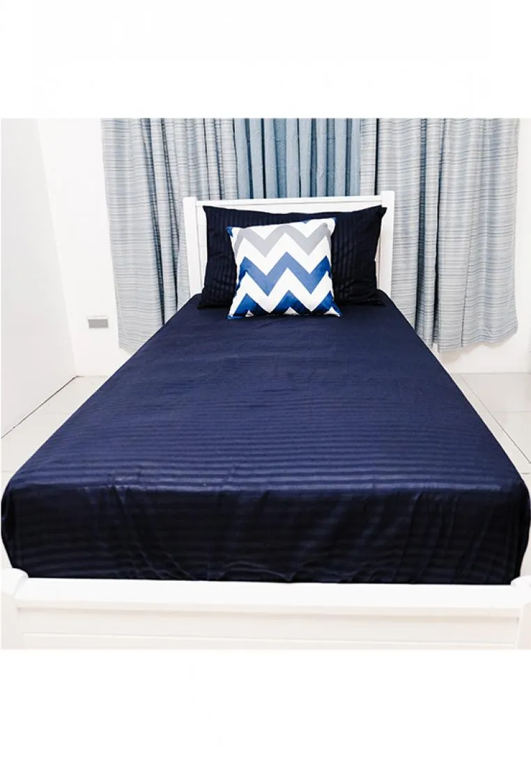 Jacquard Stripes Bedsheet Fitted Sheet - Queen with 2pc Pillow Case