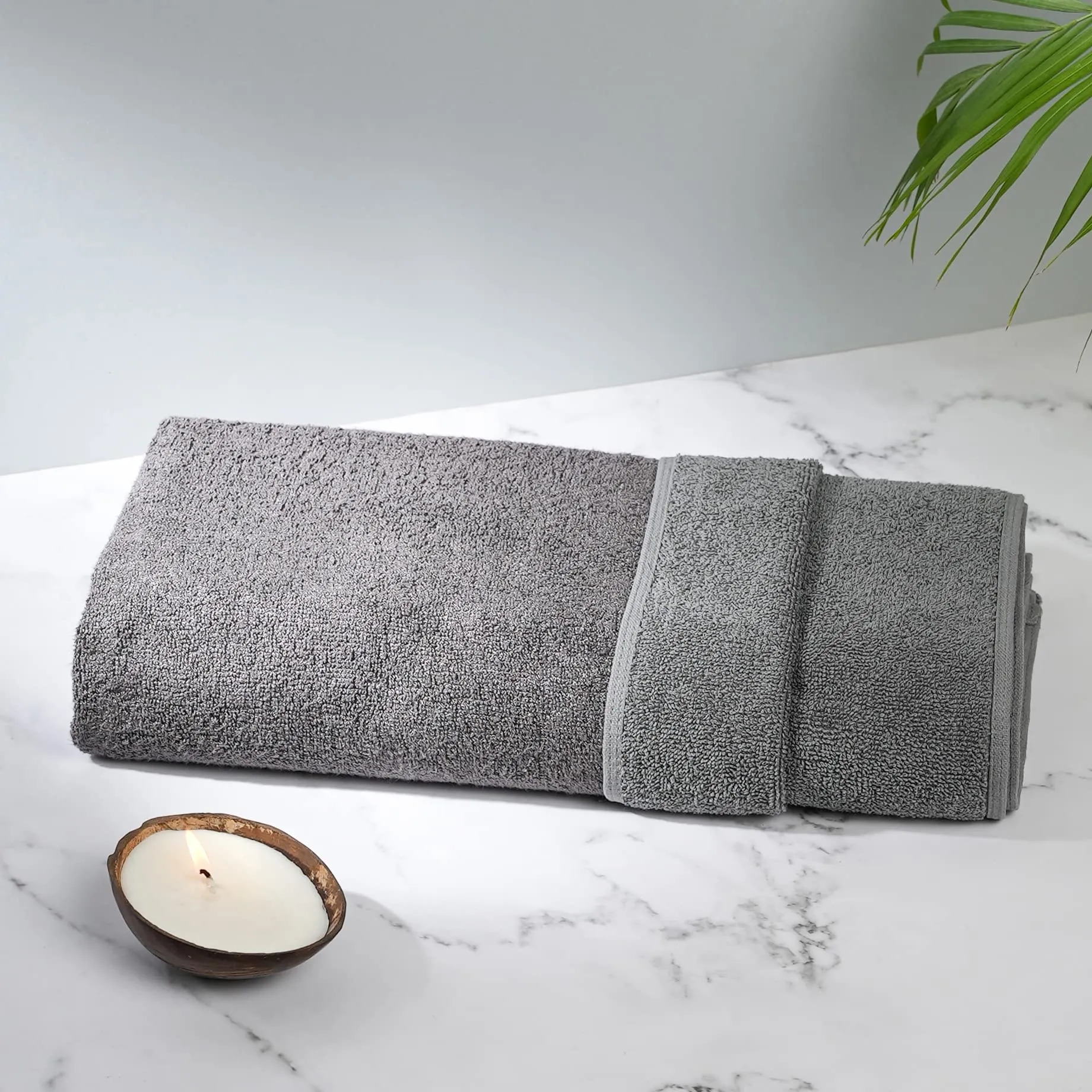 Mush Duo - One Side Soft Bamboo Other Side Rough Cotton - Special Dual Textured Towel for Gentle Cleanse & Exfoliation (2, Coral Orange & Grey Opel)