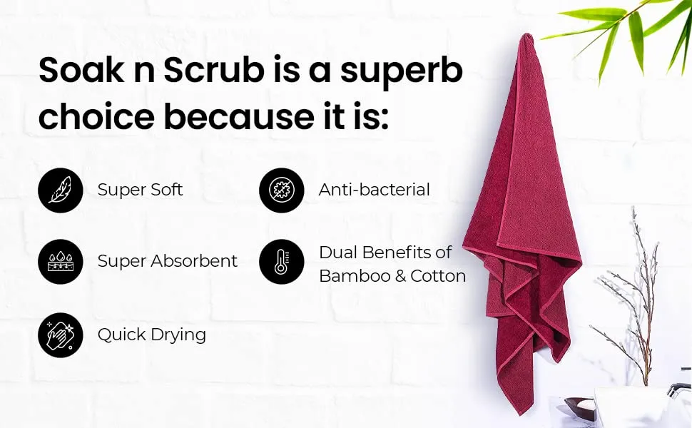 Mush Duo - One Side Soft Bamboo Other Side Rough Cotton - Special Dual Textured Towel for Gentle Cleanse & Exfoliation (2, Coral Orange & Ruby red)