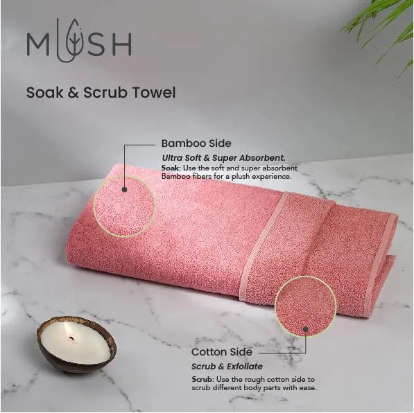 Mush Duo - One Side Soft Bamboo Other Side Rough Cotton - Special Dual Textured Towel for Gentle Cleanse & Exfoliation (2, Coral Orange & Ruby red)