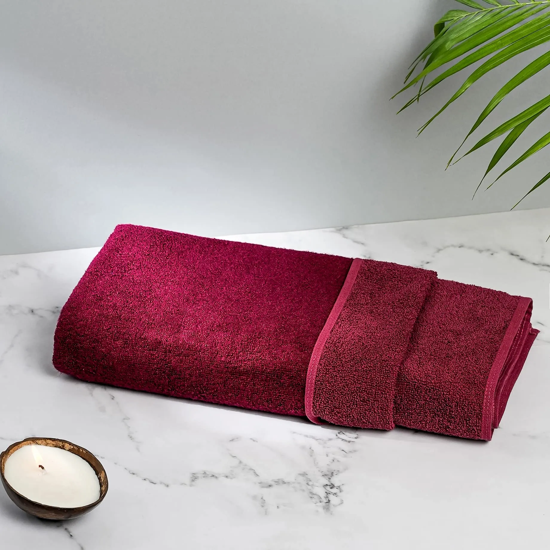 Mush Duo - One Side Soft Bamboo Other Side Rough Cotton - Special Dual Textured Towel for Gentle Cleanse & Exfoliation (2, Coral Orange & Ruby red)