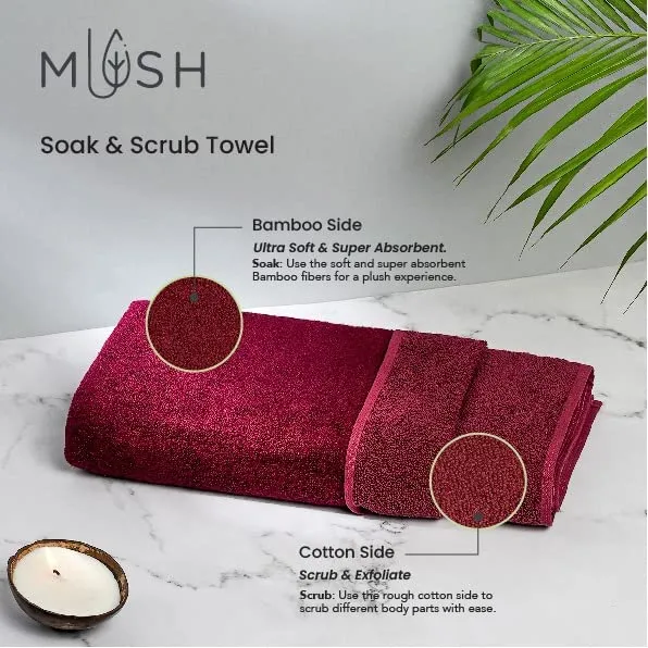 Mush Soak n Scrub Towel - Special Dual Textured Towel with Goodness of Bamboo and Organic Cotton (1, Ruby Red)